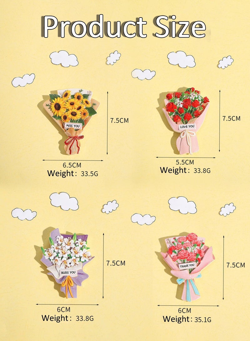 JACIRCLE 4 Pcs Fridge Magnets Valentine Flower Bouquet Fridge Magnets, 3D Floral Refrigerator Magnet for Valentine's Day Gifts, Resin Refrigerator Decoration Creative Home Decoration, Mini Gift Ornament for Kitchen, Living Room or Office - Image 2